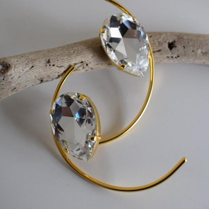 Aigle earrings in handmade Greek hammered jewelry with crystals, available in 18K gold plated and 18K silver plated.