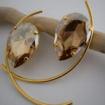 Aigle earrings in handmade Greek hammered jewelry with crystals, available in 18K gold plated and 18K silver plated.