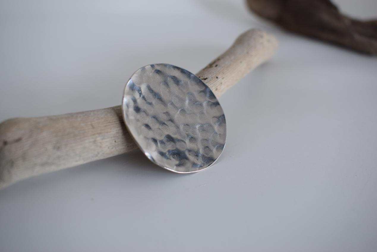 Rhea Earrings handmade Greek hammered jewelry with round disc design, available in 18K gold plated and silver plated finishes.