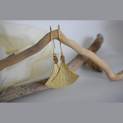 Ionio 3 earrings in handmade Greek hammered jewelry with crystals, available in 18K gold plated and 18K silver plated.
