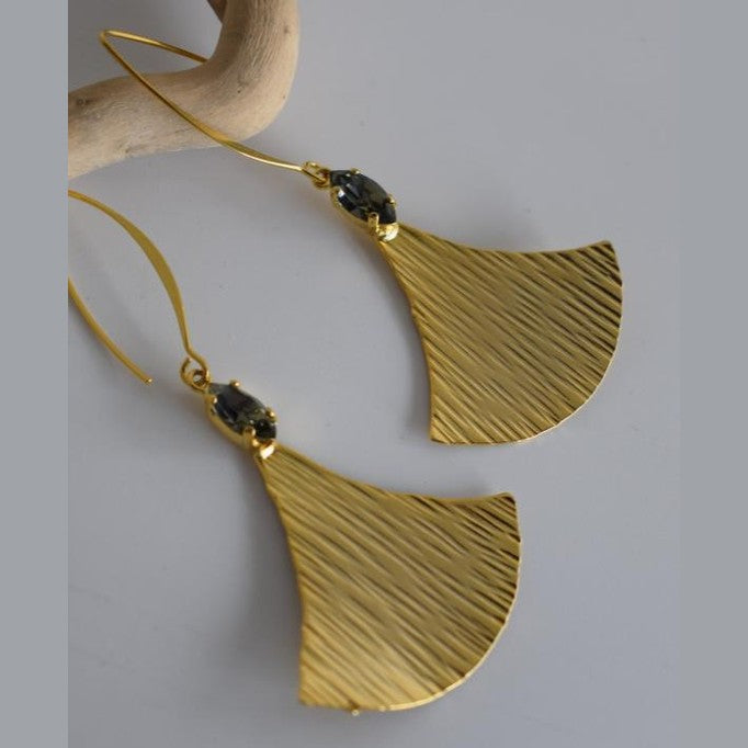 Ionio 3 earrings in handmade Greek hammered jewelry with crystals, available in 18K gold plated and 18K silver plated.