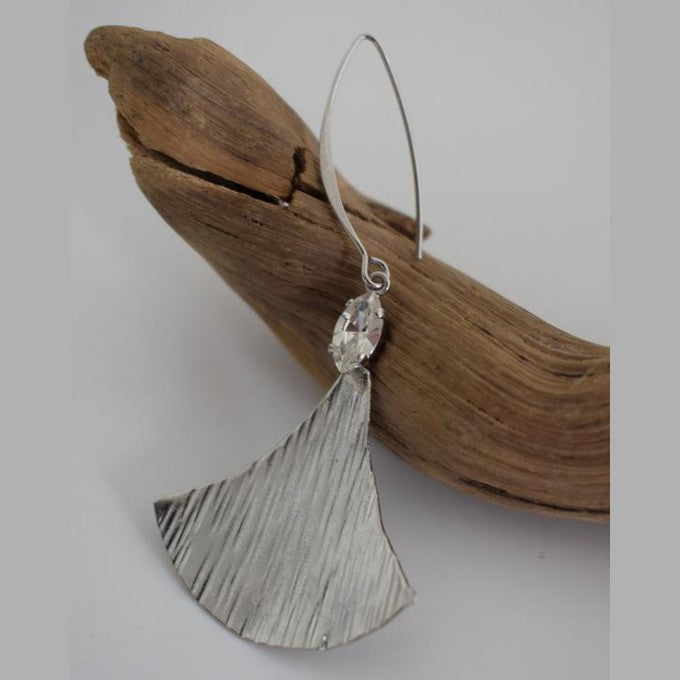 Ionio 3 earrings in handmade Greek hammered jewelry with crystals, available in 18K gold plated and 18K silver plated.