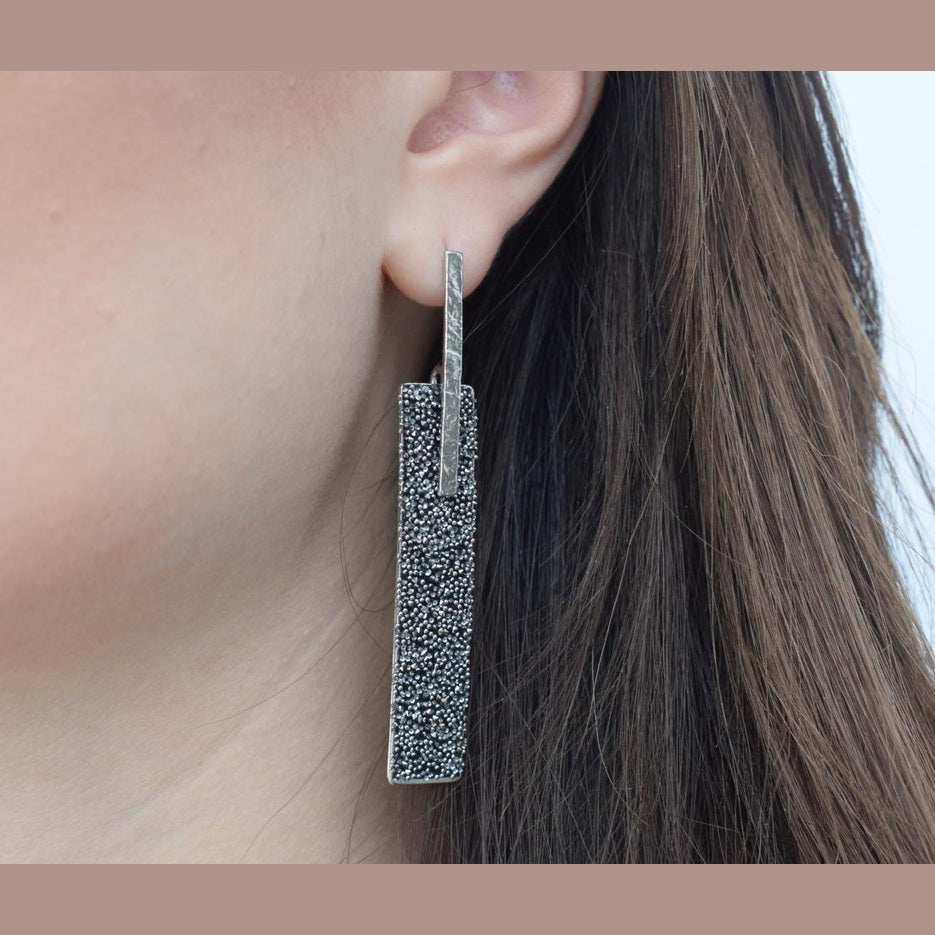 Ravdos earrings in handmade Greek hammered jewelry with crystals, available in 18K gold plated and 18K silver plated.