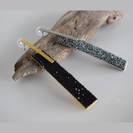 Ravdos earrings in handmade Greek hammered jewelry with crystals, available in 18K gold plated and 18K silver plated.