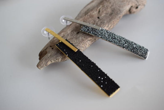 Ravdos earrings in handmade Greek hammered jewelry with Swarovski crystals, available in 18K gold plated and 18K silver plated.