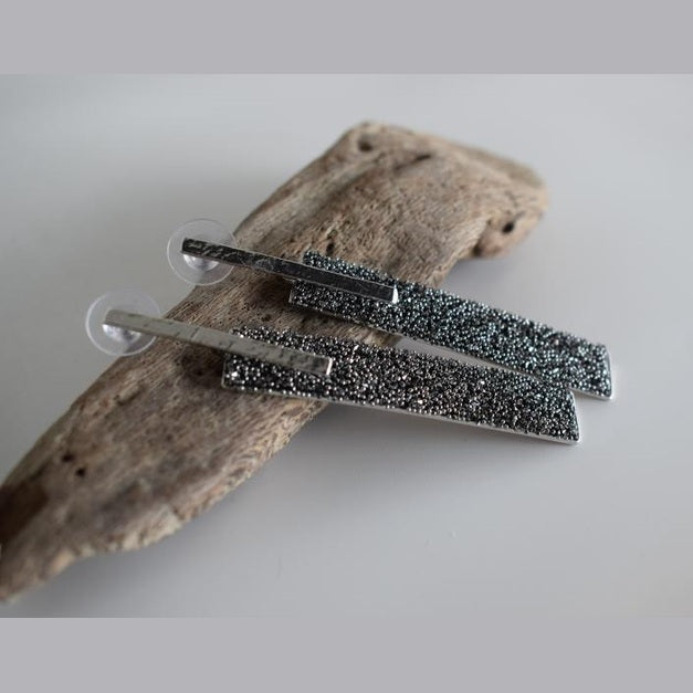 Ravdos earrings in handmade Greek hammered jewelry with crystals, available in 18K gold plated and 18K silver plated.