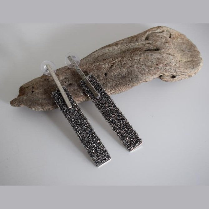 Ravdos earrings in handmade Greek hammered jewelry with crystals, available in 18K gold plated and 18K silver plated.