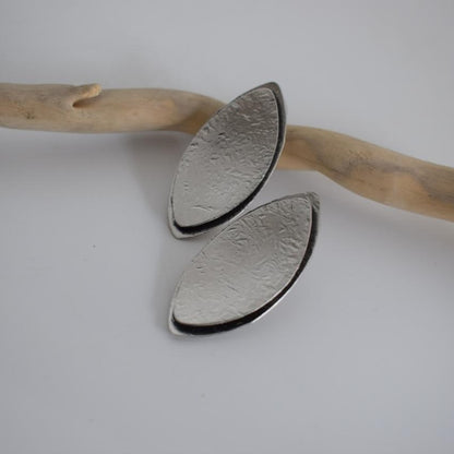Phylion Earrings handmade Greek hammered jewelry with leaf-shaped design, available in 18K gold plated and silver plated finishes.