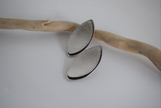 Phylion Earrings handmade Greek hammered jewelry with leaf-shaped design, available in 18K gold plated and silver plated finishes.