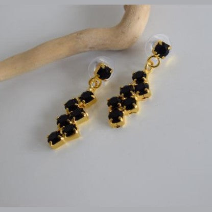 Asteria Earrings handmade Greek hammered jewelry with Fine crystals in a linear drop design, available in 18K gold plated and silver plated.