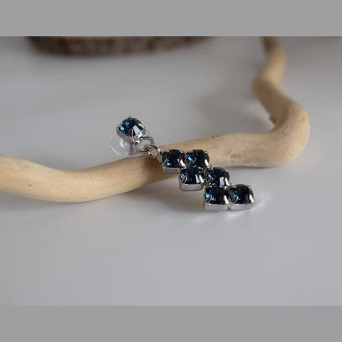 Asteria Earrings handmade Greek hammered jewelry with Fine crystals in a linear drop design, available in 18K gold plated and silver plated.