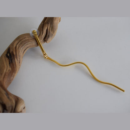 Delphi3 earrings in handmade Greek hammered jewelry, shown in a long organic design and available in 18K gold plated and silver plated finishes.