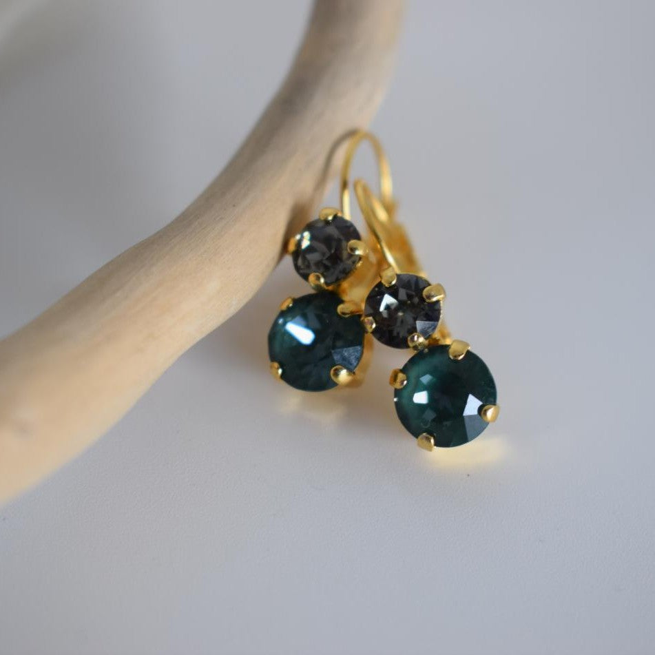 Asteria earrings in handmade Greek hammered jewelry with Swarovski crystals, available in 18K gold plated and 18K silver plated.