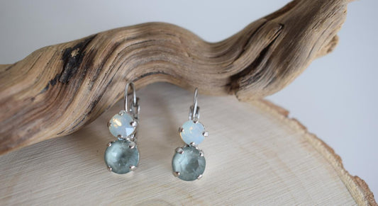 Asteria earrings in handmade Greek hammered jewelry with Swarovski crystals, available in 18K gold plated and 18K silver plated.