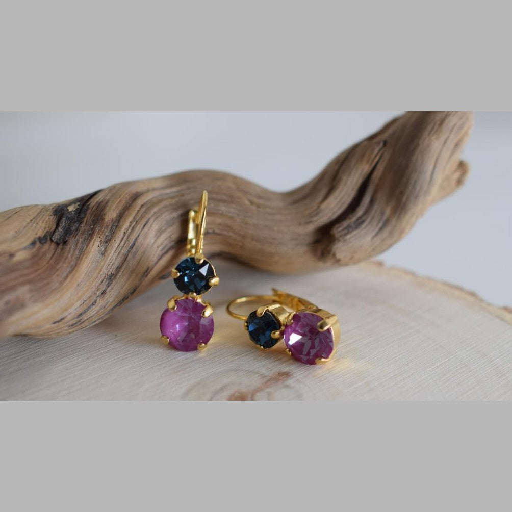 Asteria earrings in handmade Greek hammered jewelry with crystals, available in 18K gold plated and 18K silver plated.