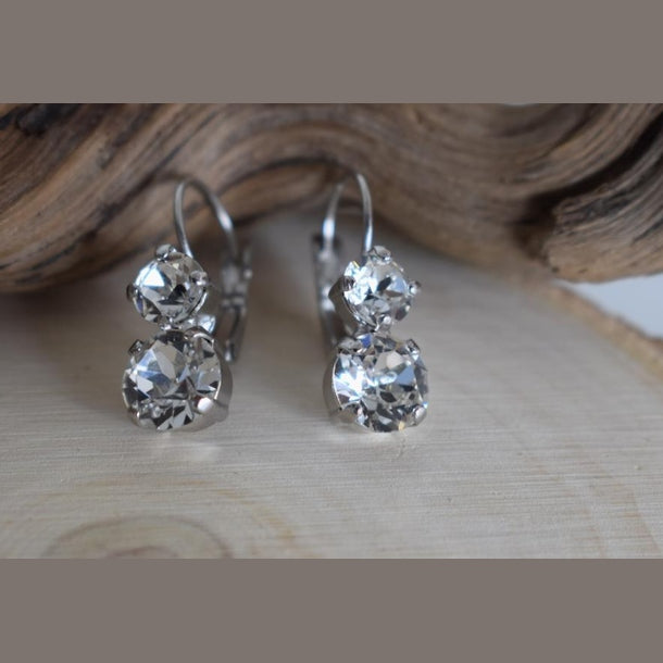 Asteria earrings in handmade Greek hammered jewelry with crystals, available in 18K gold plated and 18K silver plated.