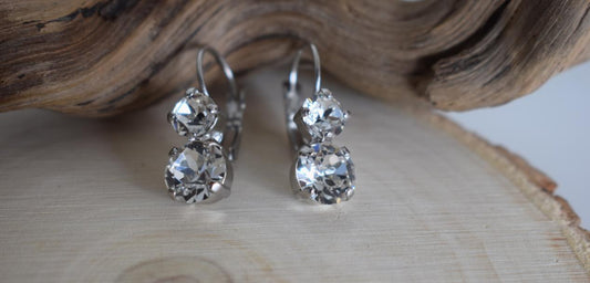 Asteria earrings in handmade Greek hammered jewelry with Swarovski crystals, available in 18K gold plated and 18K silver plated.