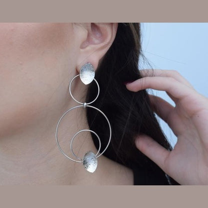 Hydor2 earrings in handmade Greek hammered jewelry style, available in 18K gold plated and silver plated finishes.