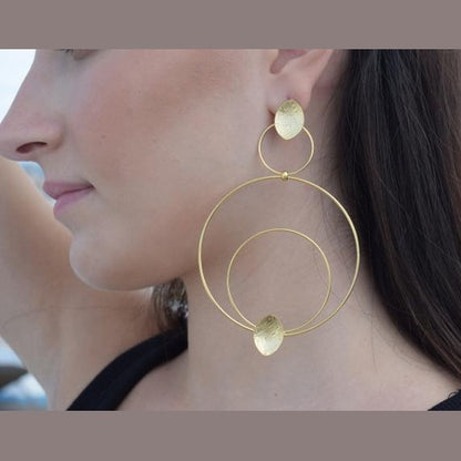 Hydor2 earrings in handmade Greek hammered jewelry style, available in 18K gold plated and silver plated finishes.