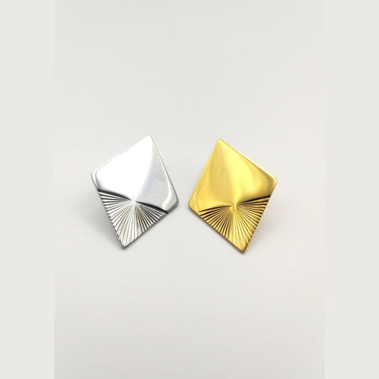 Geometric Diamond-Shaped Stud Earrings – Stainless Steel, Hypoallergenic