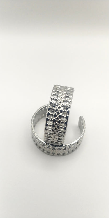 Earrings Hoop Stainless Steel Lattice Texture