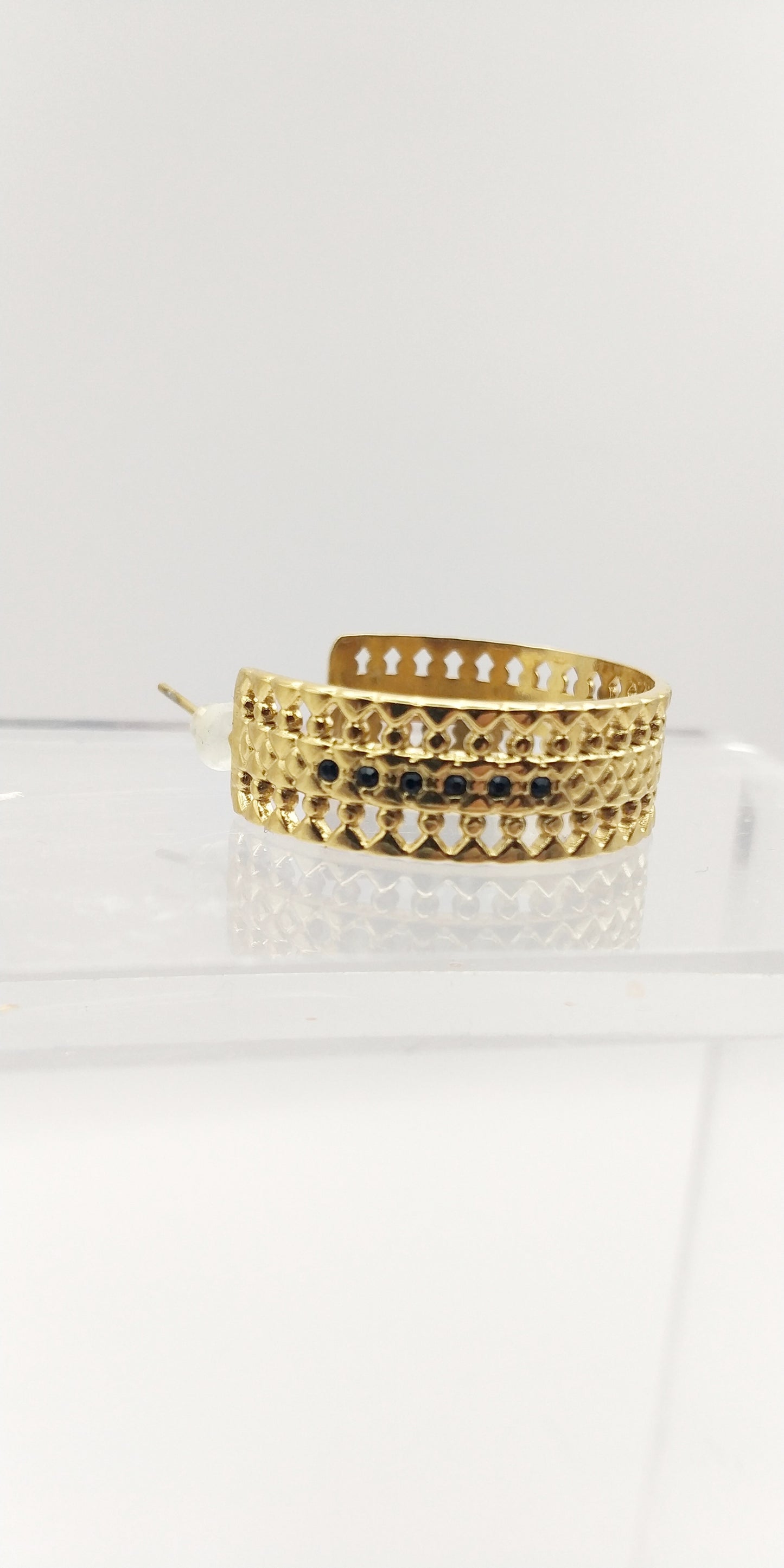 Earrings Hoop Stainless Steel Lattice Texture SSE021 Cffashion