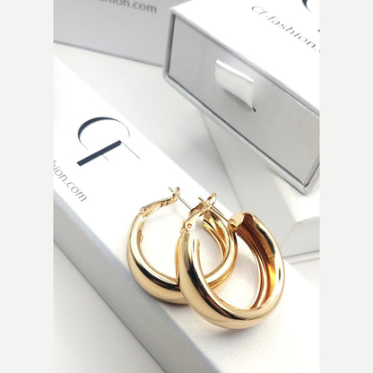 Classic Polished Stainless Steel Hoop Earrings – Gold & Silver Finish - SSE O22 - CF fashion
