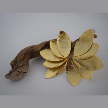 Olive Petal earrings, layered leaf design, Greek hammered jewelry, handmade, available in 18K gold plated, silver plated, or rose gold plated