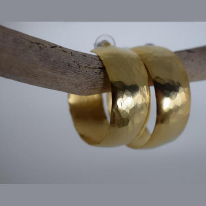 Thetis earrings, hammered wide hoops, Greek hammered jewelry, handmade, available in 18K gold plated, silver plated, or rose gold plated