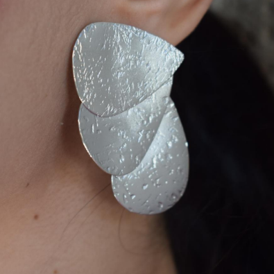 Trifyllon earrings – Greek hammered jewelry – 18K gold or silver plated triple leaf design.