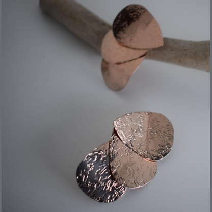 Trifyllon earrings – Greek hammered jewelry – 18K gold or silver plated triple leaf design.
