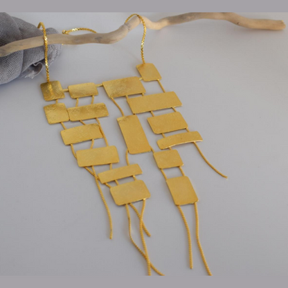 Mosaic necklace – Greek hammered jewelry – 18K gold or silver plated – geometric rectangular statement necklace – also available in rose gold