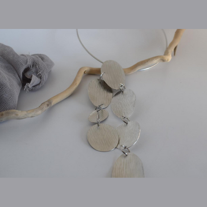Rain necklace – Greek hammered jewelry – 18K gold or silver plated – cascading oval raindrop design – also available in rose gold