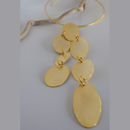 Rain necklace – Greek hammered jewelry – 18K gold or silver plated – cascading oval raindrop design – also available in rose gold