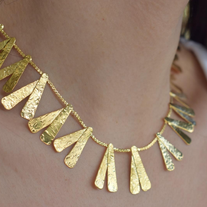 : Alcyone necklace – Greek hammered jewelry – 18K gold or silver plated – hammered drop plates – statement necklace