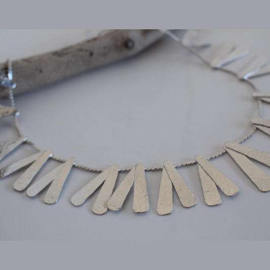 : Alcyone necklace – Greek hammered jewelry – 18K gold or silver plated – hammered drop plates – statement necklace