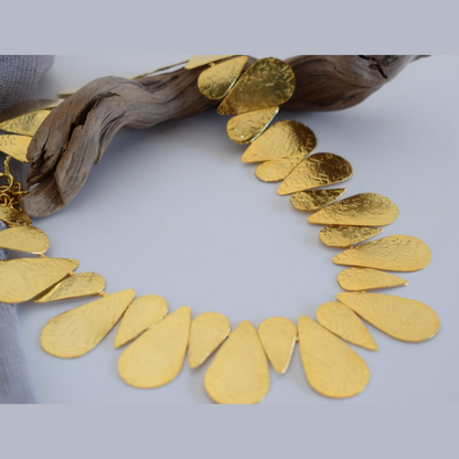 Iphigenia necklace, hammered teardrop design, Greek hammered jewelry, available in 18K gold plated, silver plated, or rose gold plated