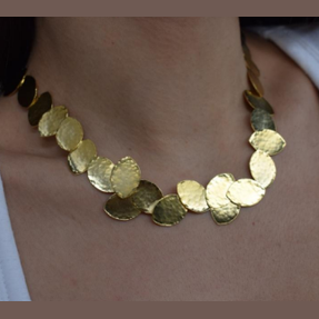 Trifyllon necklace – Greek hammered jewelry – 18K gold or silver plated – hammered overlapping oval leaves design,rose gold