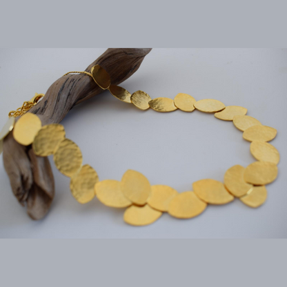 Trifyllon necklace – Greek hammered jewelry – 18K gold or silver plated – hammered overlapping oval leaves design,rose gold