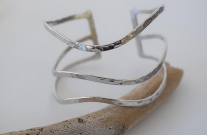Oceanis Bracelet – Greek Hammered Jewelry – 18K Gold, Silver and Rose Gold Plated – Handmade bracelet with hammered wave design inspired by the Oceanids