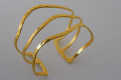 Oceanis Bracelet – Greek Hammered Jewelry – 18K Gold, Silver and Rose Gold Plated – Handmade bracelet with hammered wave design inspired by the Oceanids
