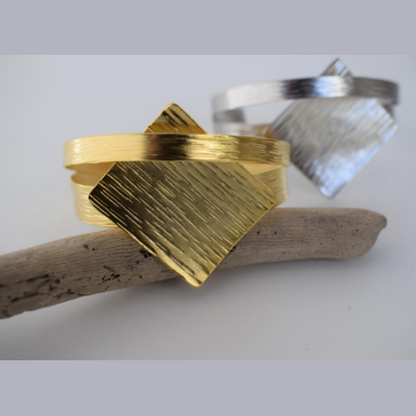 Mosaic Bracelet – Greek Hammered Jewelry – Available in 18K Gold, Silver, and Rose Gold Plated. Bold hammered square design inspired by ancient Greek mosaics.