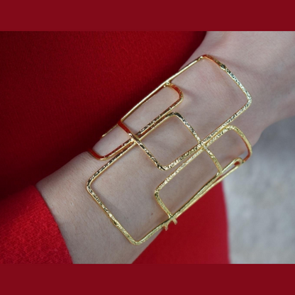 Doryphoros bracelet, hammered rectangular geometric design, Greek hammered jewelry, handmade, available in 18K gold plated or silver plated