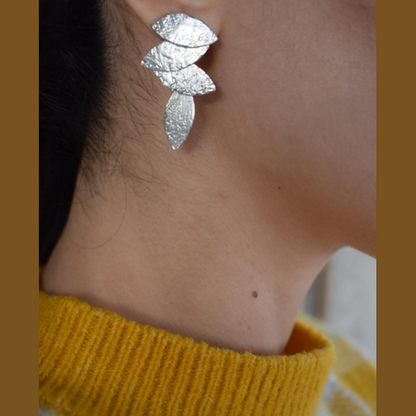 Daphne earrings, marquise hammered design, Greek hammered jewelry, handmade, available in 18K gold plated, silver plated, or rose gold plated