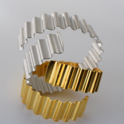 Dorikon Bracelet – Greek hammered jewelry – 18K gold or silver plated – hammered ridged cuff design