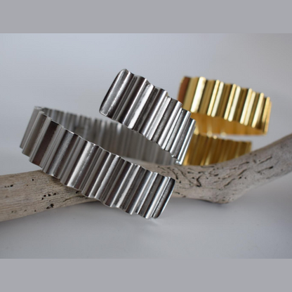 Dorikon Bracelet – Greek hammered jewelry – 18K gold or silver plated – hammered ridged cuff design