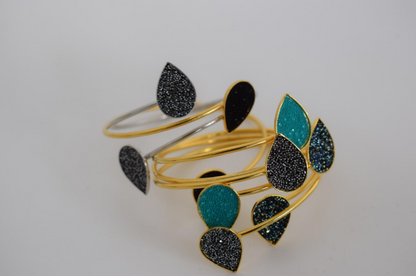 Asteropi Bracelet – Greek Hammered Jewelry – 18K Gold, Silver and Rose Gold Plated – Handmade bracelet with hammered design and crystals