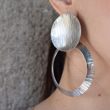 Krateras Earrings – Greek Hammered Jewelry – Available in 18K Gold, Silver, and Rose Gold Plated. Hammered circle design inspired by Greek volcanic craters.