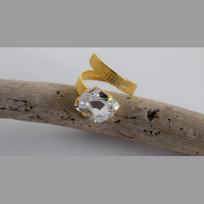 Heliara Ring – Greek Hammered Jewelry – Available in 18K Gold, Silver, and Rose Gold Plated With Crystal. Adjustable, hypoallergenic, handcrafted, inspired by Ancient Greece.