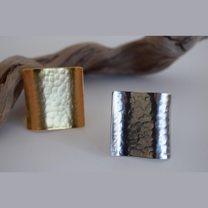 Aegis Ring – Greek Hammered Jewelry – Available in 18K Gold, Silver, and Rose Gold Plated. Wide handmade hammered shield design inspired by the mythical Aegis of Zeus and Athena.